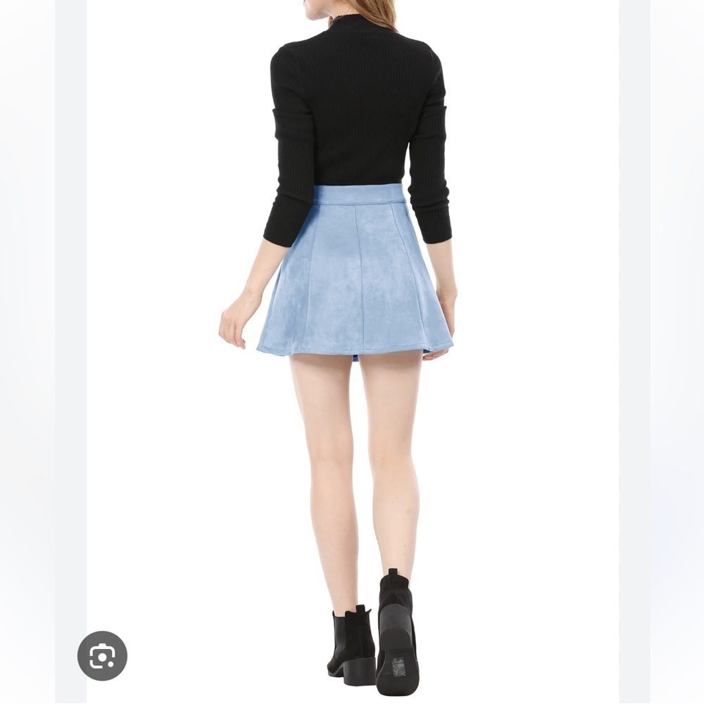 She + Sky Light Blue faux suede Skater Skirt size medium